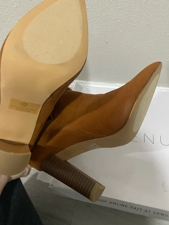 VENUS Cognac Suede Pointed-Toe High-Heel Ankle Boots - Picture 3 of 5